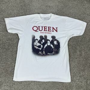 Queen Shirt Mens Large White Black The Works Freddy Mercury Music Band Casual